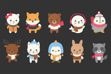 Kış hayvanları karalama kümesi 2, vektör illüstrasyon