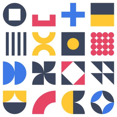 Geometrik Bauhaus ögeleri retro stili şekillendirerek ızgara sistemini sanat, model, kapak, afiş, poster ve çağdaş sanatta kullanılmak üzere blok olarak düzenler