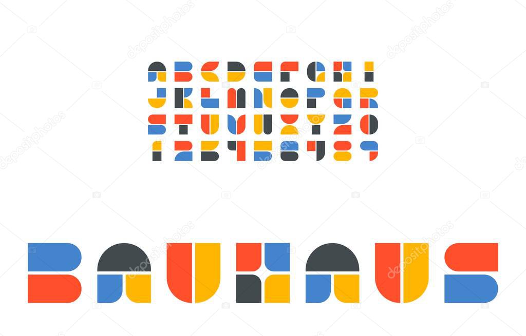Bauhaus alphabet stylized vector illustration, geometric typeface flat design