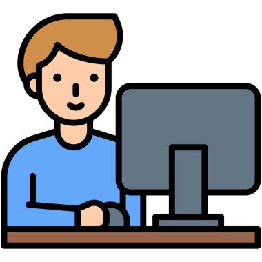 Bilgisayar simgesi kullanan bir adam, eğitim vektörü illüstrasyonuyla ilgili bir avatar