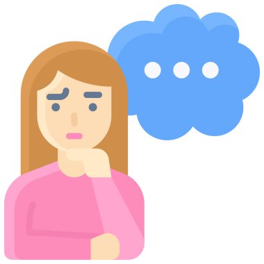 Kadın düşünme ikonu, eğitim vektörü çizimiyle ilgili bir avatar