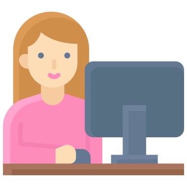 Bilgisayar simgesi kullanan bir kadın, eğitim vektörü illüstrasyonuyla ilgili bir avatar