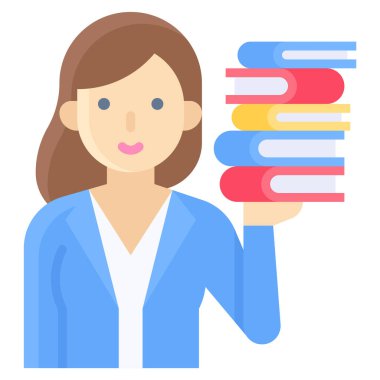 Kitap ikonu taşıyan kadın öğretmen, eğitim vektörü illüstrasyonuyla ilgili bir avatar