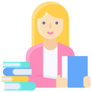 Kitap simgesine sahip kadın öğretmen, eğitim vektörü illüstrasyonuyla ilgili bir avatar