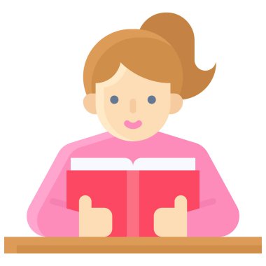 Bir kitap ikonu okuyan kız, eğitim vektörü illüstrasyonuyla ilgili bir avatar