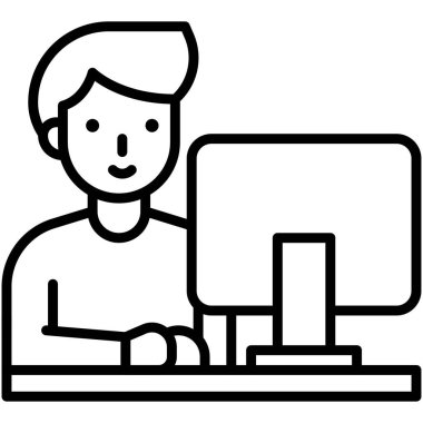 Bilgisayar simgesi kullanan bir adam, eğitim vektörü illüstrasyonuyla ilgili bir avatar