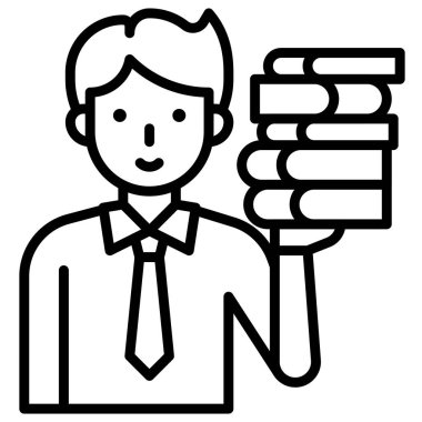 Erkek öğretmen kitap simgesi taşıyor, eğitim vektörü illüstrasyonuyla ilgili bir avatar.