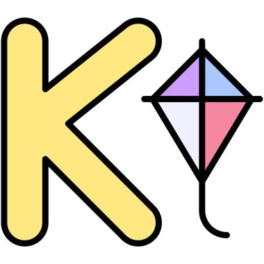 Uçurtma simgesi çizimi olan K harfi alfabesi