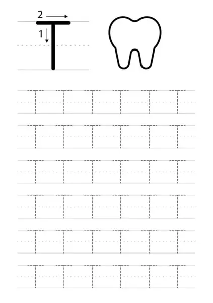Hoja Trabajo Trazado Alfabeto Letra Imprimible Ilustración Vectorial — Vector de stock