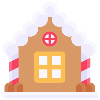 Zencefilli ekmek evi ikonu, Noel 'le ilgili mükemmel bir illüstrasyon. Projelerinize bu neşeli grafikle sıcaklık ve neşe katın..