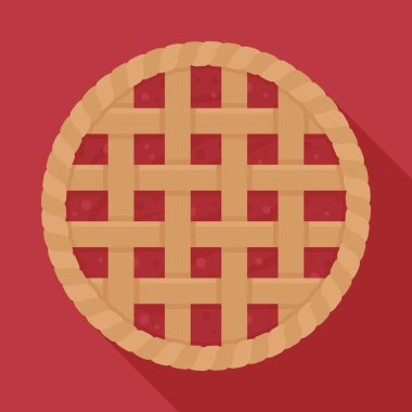 Kırmızı arkaplan vektör illüstrasyonunda tatlı ve eğlenceli çilekli turta