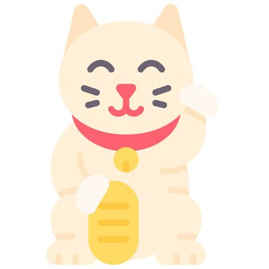 Maneki neko ya da kısmet kedisi simgesi, Japon Yeni Yıl vektör ilüstrasyonu