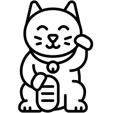 Maneki neko ya da kısmet kedisi simgesi, Japon Yeni Yıl vektör ilüstrasyonu