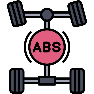 Fren ABS simgesi, araba kazası ve güvenlikle ilgili vektör illüstrasyonu