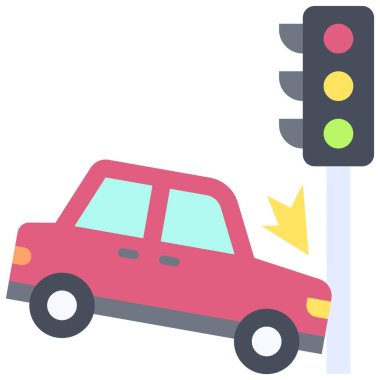 Trafik lambası ikonu, trafik kazası ve güvenlikle ilgili vektör illüstrasyonuna çarpmış.
