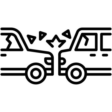 Araba kazası simgesi, araba kazası ve güvenlikle ilgili vektör illüstrasyonu