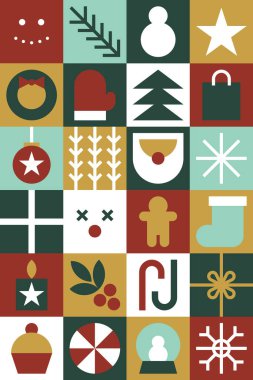 Mozaik Blok Biçiminde Noel Geometrik Arkaplanı Arkaplan, Arkaplan, Tebrik Kartları ve Geometri Süslemeli Retro ve Modern Tasarım