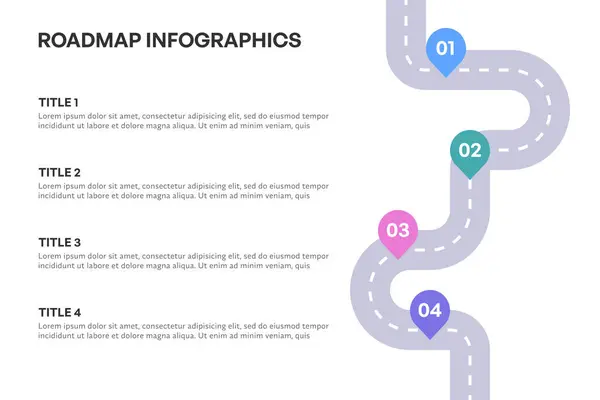 stock vector Comprehensive Roadmap Infographic, Strategic Milestone Path with 4 Key Stages, Vector Illustration