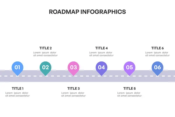 stock vector Comprehensive Roadmap Infographic, Strategic Milestone Path with 6 Key Stages, Vector Illustration