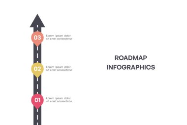 Renkli Milestone Yol Haritası Okları ve Üç Adım, Vektör İllüstrasyonu