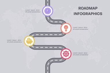 Eğri Yoldaki Dört Anahtar Aşamalı Küresel Yol Haritası, Vektör Resimleri
