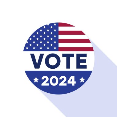 Oylama 2024 Metni ile Amerikan Bayrağı Tasarımı Başlıklı Dairesel Rozet