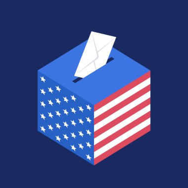 Beyaz Zarflı Mavi Oy Kutusu ve Yıldız ve Çizgili Amerikan Bayrağı Tasarımı