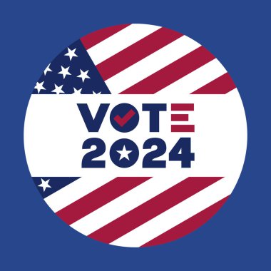 Mavi Arkaplanlı Dairesel Rozet, Amerikan Bayrak Tasarım Vektörü İllüstrasyonu