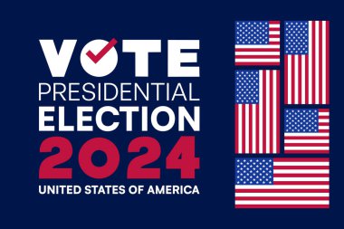 2024 ABD Başkanlık Seçimleri Posteri Çoklu Amerikan Bayrakları ve Seçim İşaretleri