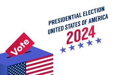 2024 Election Poster with Ballot Box and American Flag Design, Vote Ballot Dropping In clipart