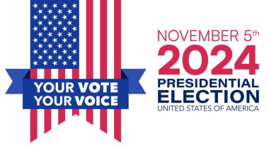 November 5th 2024 Presidential Election USA with American Flag Banner clipart