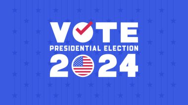Mavi Arkaplanda Amerikan Bayrak Simgesi ile Dikey Çizgi ve Yıldız Modeli ile 2024 Başkanlık Seçimine Oy Verin