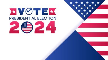 Vote Presidential Election 2024 with Check Mark and US Flag Icon on Patriotic Design Background clipart