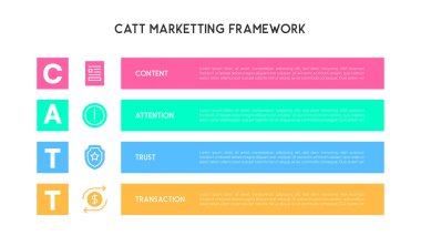 Simge ve Renk Blokları Vektör İllüstrasyonlu CATT Pazarlama Çerçevesi Yatay SancakName