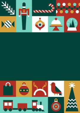 Tatil Simgeleri ve Boş Merkez Uzay Vektörü Resimleriyle Noel Kutlama Kartı Tasarımı