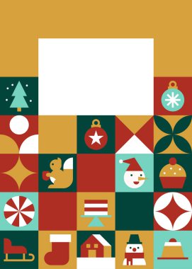 Renkli Tatil Sembolleri ve İleti Vektörü İllüstrasyonu İçin Boş Boşluklu Kutlama Kartı