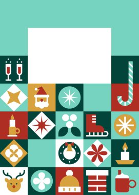 Boş Alan Vektörü İllüstrasyonlu Neşeli Geometrik Noel Kartı Şablonu