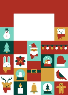 Şirin Tatil Simgeleri ve Özel İleti Vektörü İllüstrasyonu İçin Boş Boşluklu Noel tebrik kartı