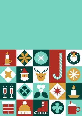 Metin Vektörü İllüstrasyonu İçin Kutlama Simgeleri Kenarlığı ve Boş Üst Bölümü ile Minimalist Noel Kartı