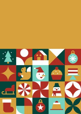 Metin Vektörü İllüstrasyonu için Renkli Retro Noel Kartı Tasarımı