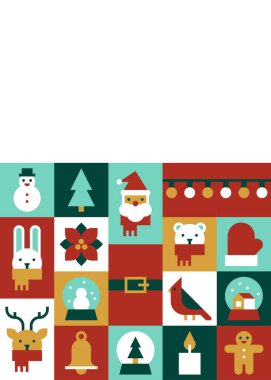 Metin Vektörü İllüstrasyonu için Tatil Simgeleri ve Boş Boşluklu Minimalist Noel Deseni