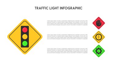 Kırmızı, Sarı ve Yeşil Göstergeler Vektör İllüstrasyonu ile Trafik Işığı Karar Verme Bilgisi