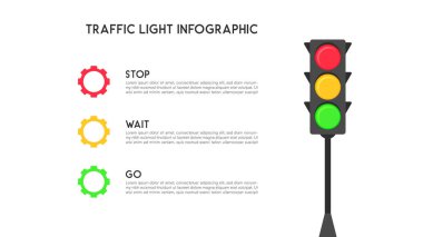 Trafik Işığı Bilgisi: Dur, Bekle ve Git Talimatlar Vektörü İllüstrasyonu