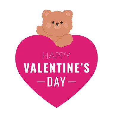 Büyük Kalp ve Sevgililer Günü Mesaj Vektörü İllüstrasyonuyla Oyuncak Ayı