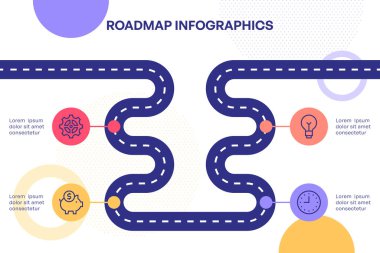 Beyaz Arkaplan ve Anahtar Olayları Vektörü İllüstrasyonuna sahip Dalgalı Yol Haritası Bilgisi
