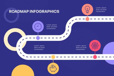 Bağlı Kilometre Taşları Vektör İllüstrasyonlu İş Stratejisi Yol Haritası Bilgisi