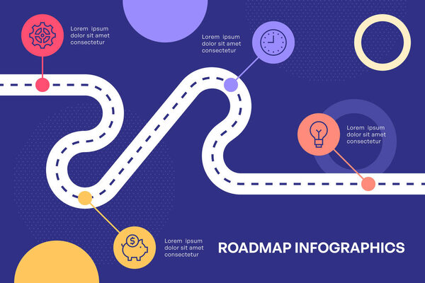 Winding Roadmap Infographic with Business Milestones and Icons Vector Illustration
