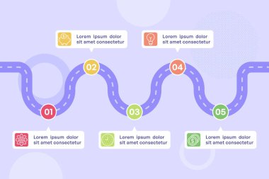 Gradyan Çemberleri ve Simge Vektör Resimleriyle Beş Noktalı Dalga Haritası Tasarımı