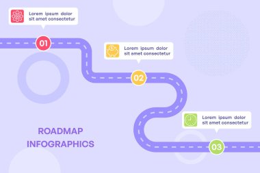 Işık Arkaplanda Dairesel Simgelerle Üç Adım Zigzag Yol Haritası