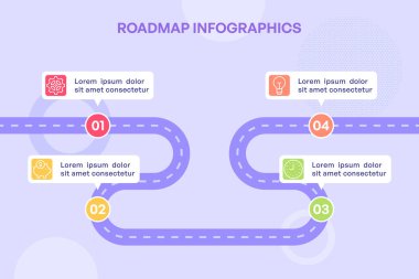 Renk Kodlu Adımlar Vektör İllüstrasyonlu Dalgalı Yatay Yol Haritası Bilgisi